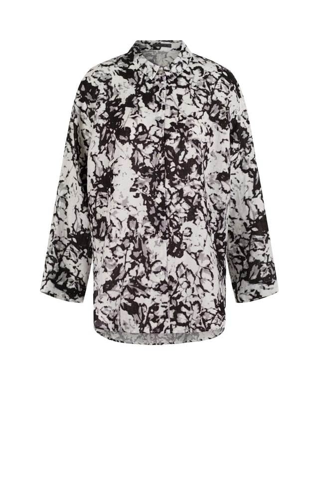 Blouse 531 - Garden' Print on Linen - 990BLACK - 10250110147