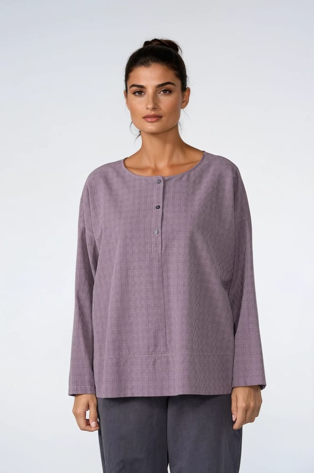 Blouse 533 - Two-tone Dobby in Pure Cotton - 330ROSEWOOD - 10250110149