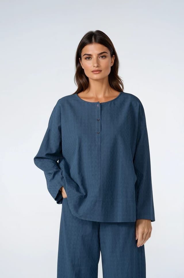 Bluse 533 - Zweifarbiges Schaftmuster aus reiner Baumwolle - 570DENIM - 10250110149