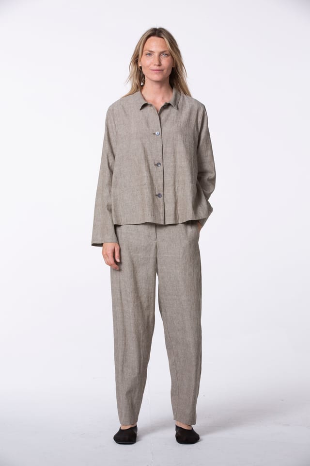 Trousers 546 - Linen Cotton Chambray - 780IVY - 10250110159