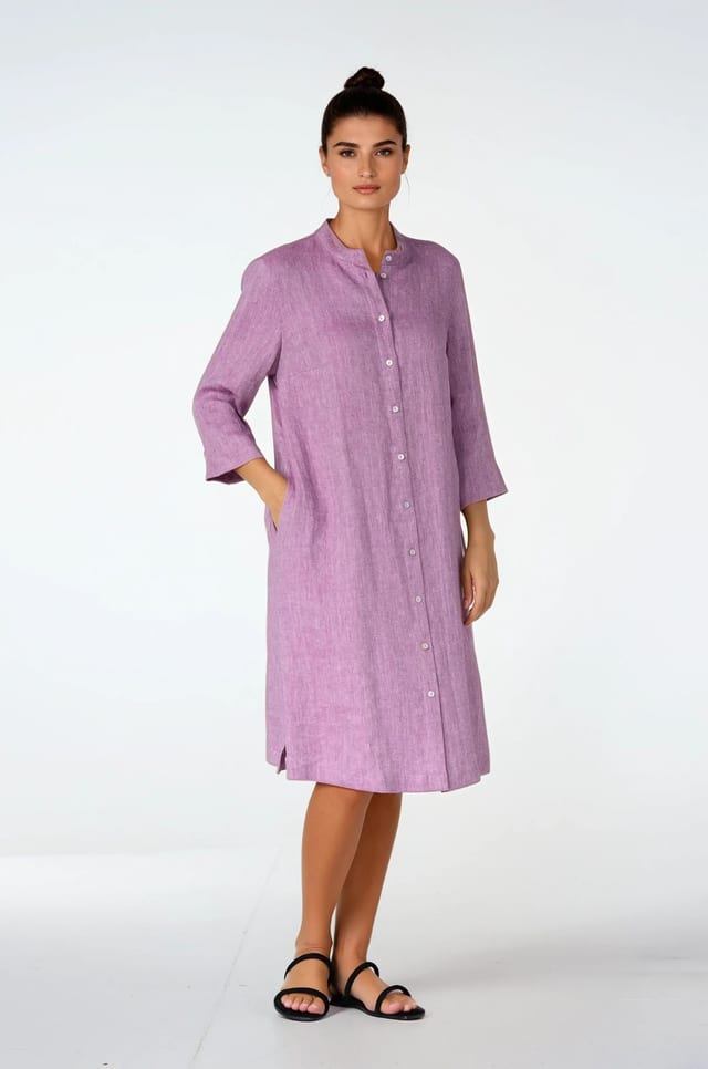 Dress 540 - Pure Linen Two-tone Herringbone - 370PURPLE - 10250110168