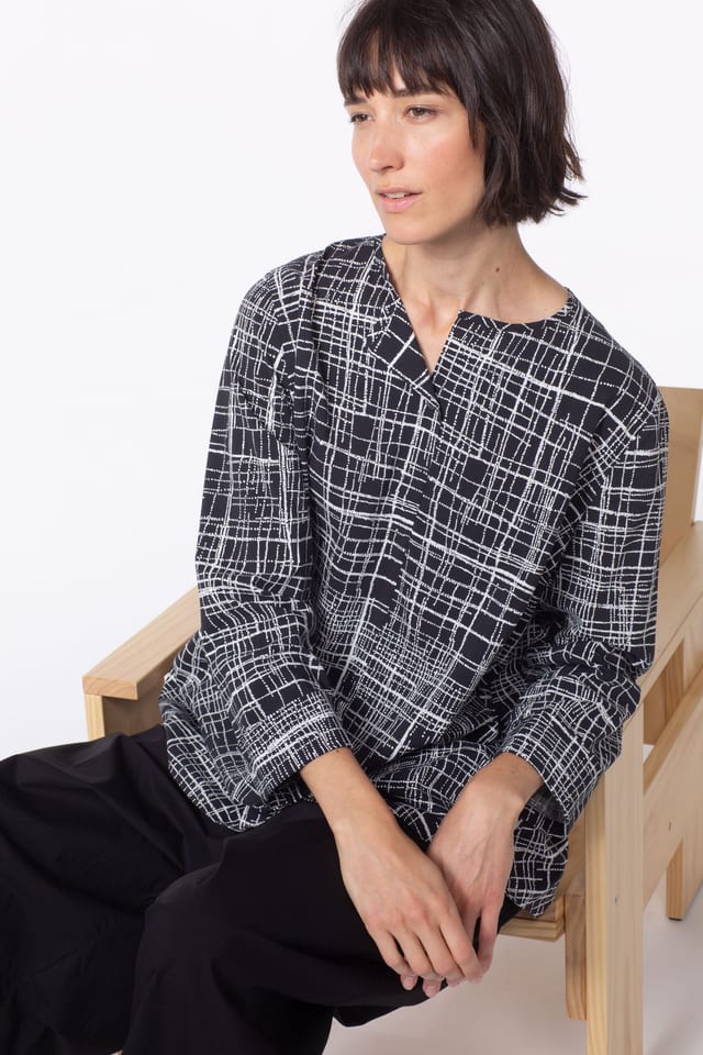 Blouse 536 wash - Mini Dots' Print on Cotton-Viscose Blend - 990BLACK - 10250110173