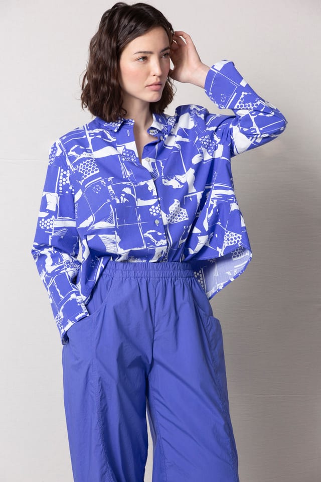 Bluse 506 wash - Collage' Druck auf Baumwollpopeline - 380IRIS - 60250110032