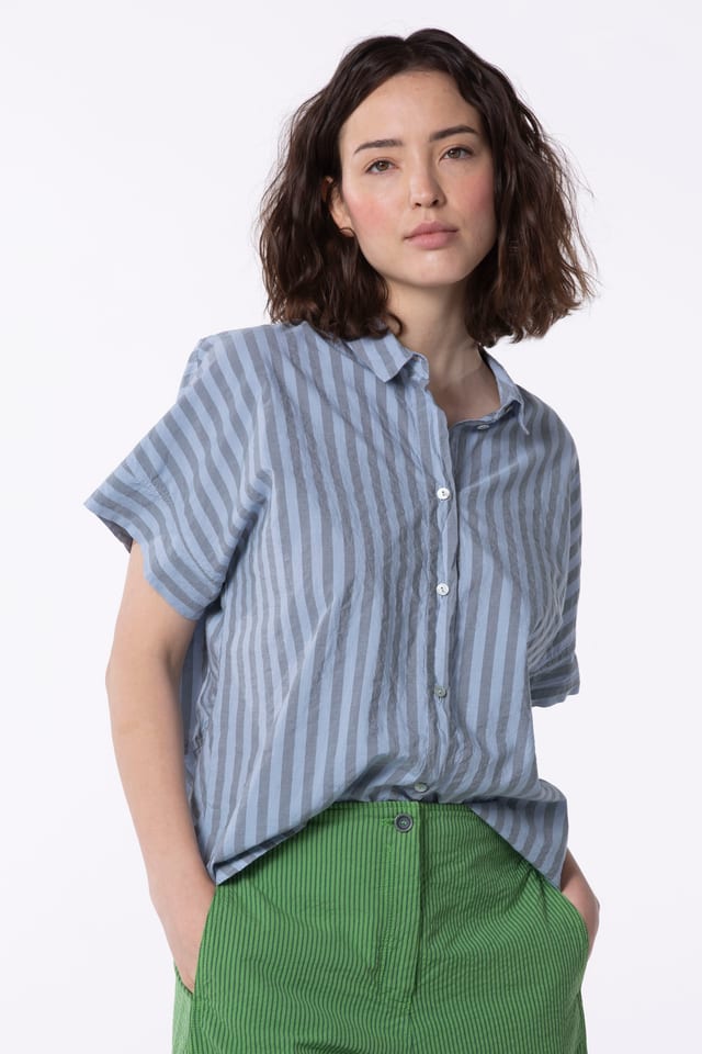 Blouse 510 - Pure Cotton with Chambray Stripes - 420PHLOX - 60250110037