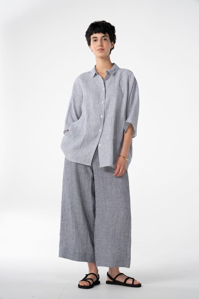 Trousers 614 - Linen stripes variations - 990BLACK - 10260110504