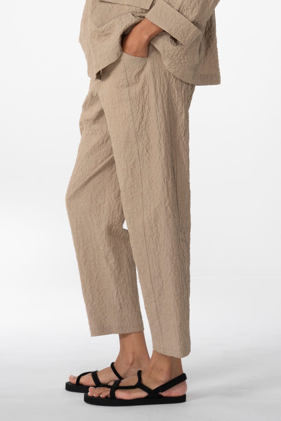 Trousers 615 - Chambray seersucker - 840DUNE - 10260110505