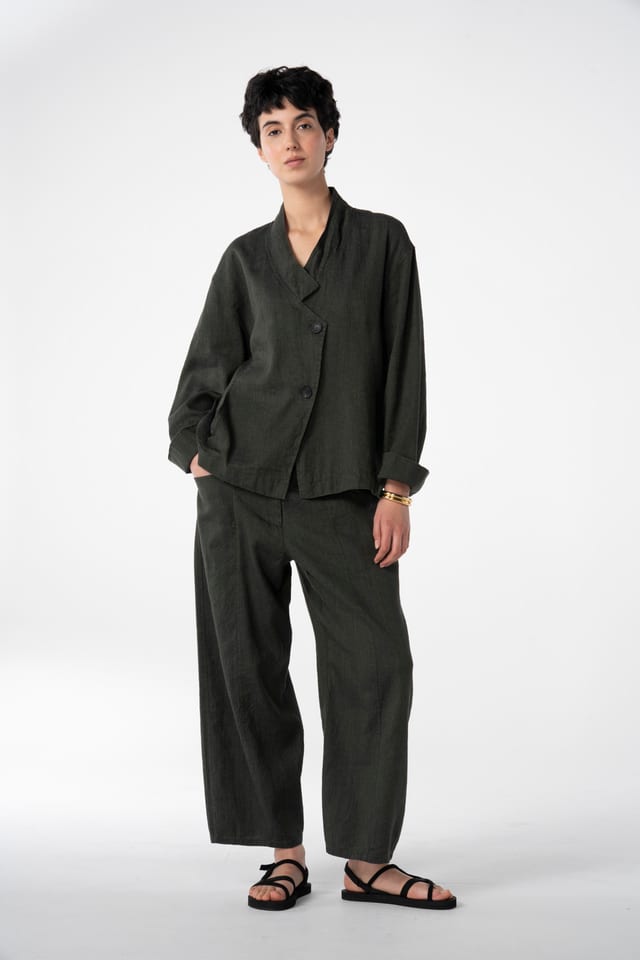 Trousers 619 wash - Blend of Delavé linen and cotton - 780PALMTREE - 10260110509