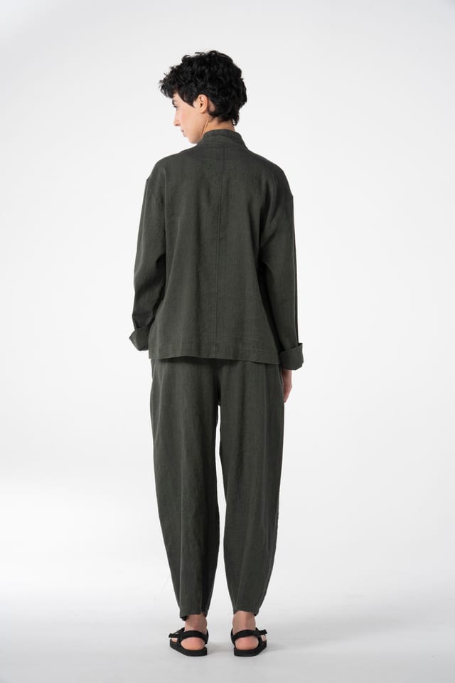 Trousers 619 wash - Blend of Delavé linen and cotton - 780PALMTREE - 10260110509