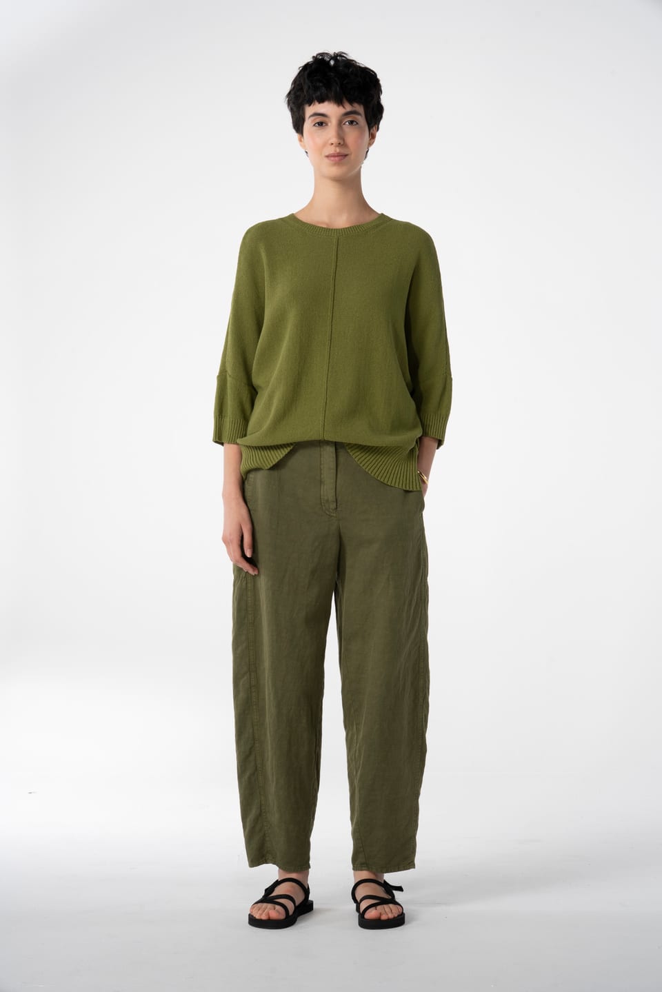Trousers 629 - Lyocell linen cotton twill - 772CACTUS - 10260110519