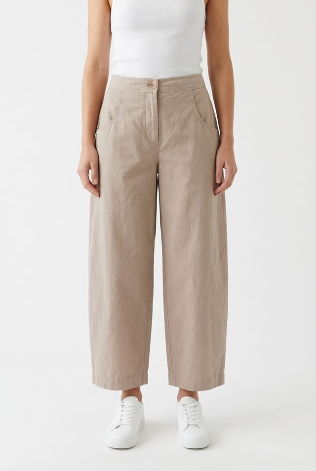 Trousers 637 - Cotton linen twill - 122NETTLE - 10260110528