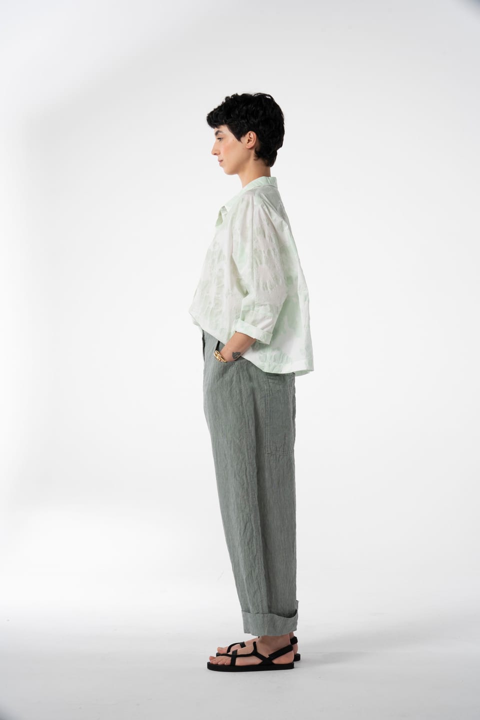Trousers 640 - Linen cotton fil-à-fil - 620POOL - 10260110531
