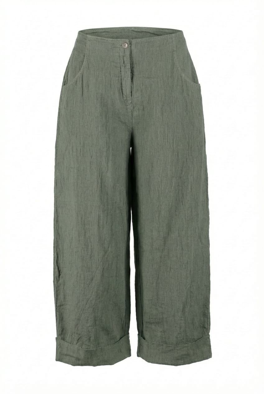 Trousers 640 - Linen cotton fil-à-fil - 650ALOE - 10260110531
