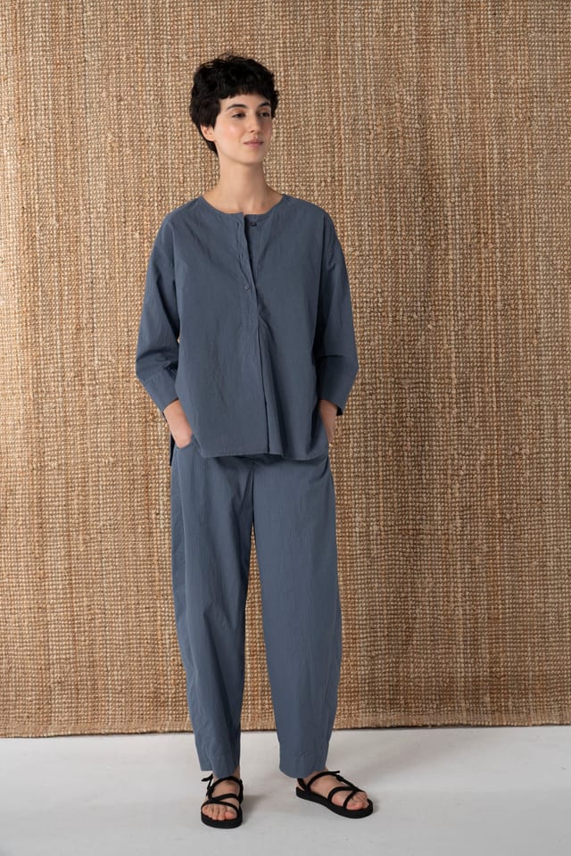 Trousers 641 - Irregular, fine stripes on stretch cotton - 470DEW - 10260110532