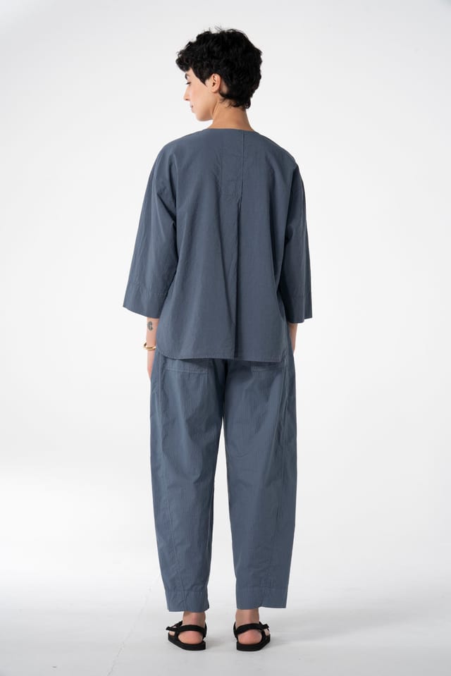 Trousers 641 - Irregular, fine stripes on stretch cotton - 470DEW - 10260110532