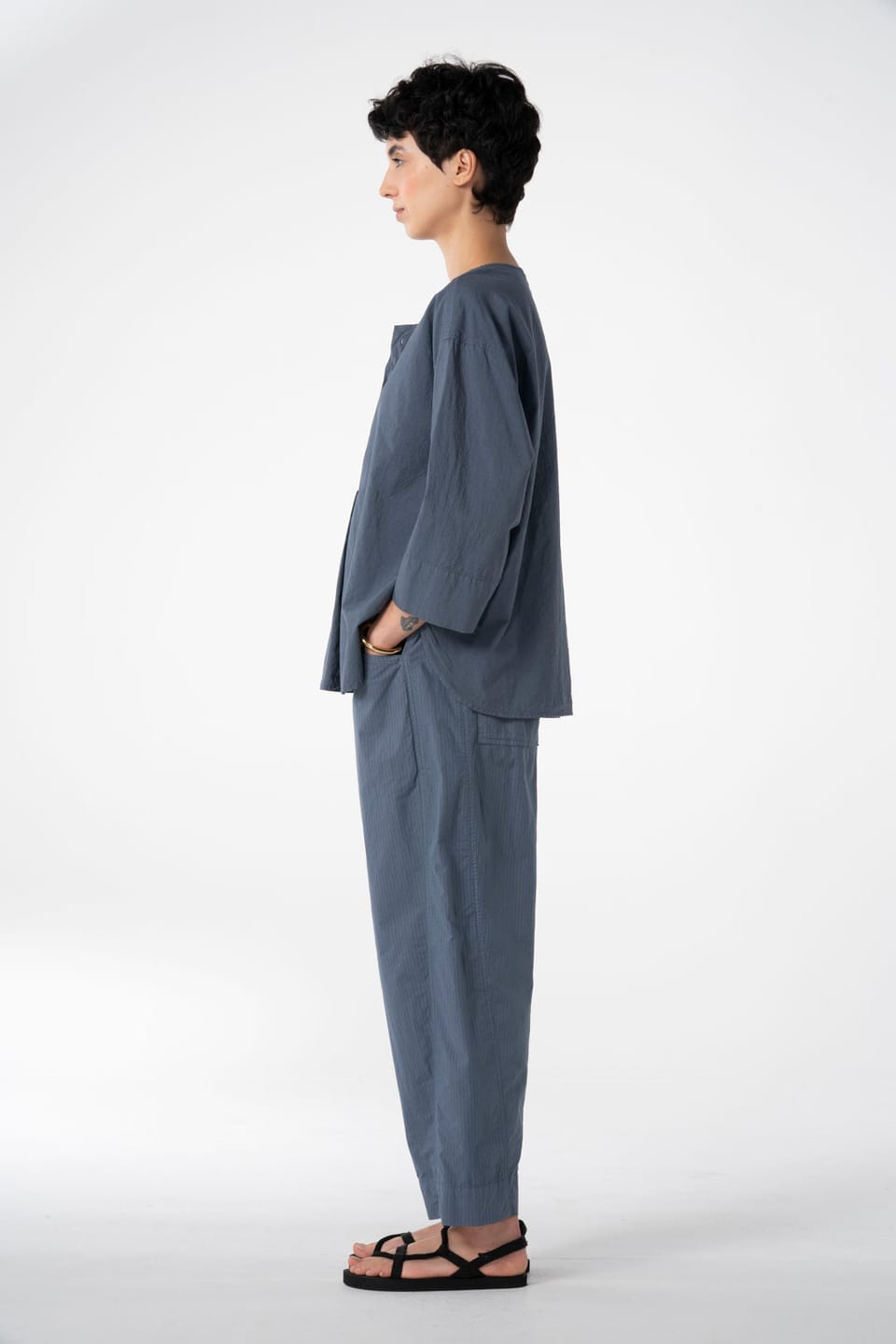 Trousers 641 - Irregular, fine stripes on stretch cotton - 470DEW - 10260110532