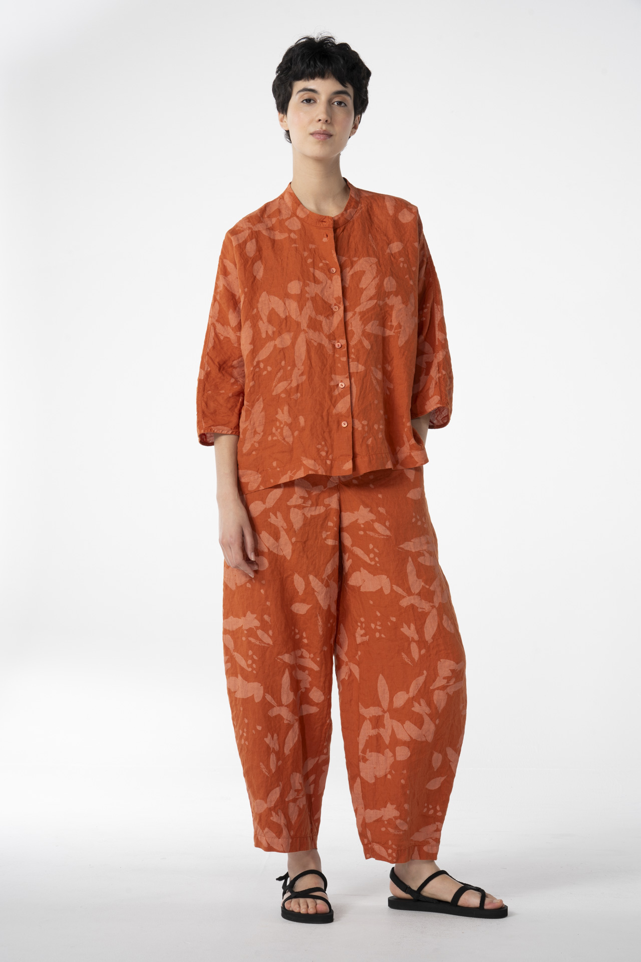 Trousers 644 Red Chalk print on pure hemp