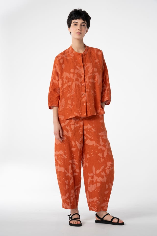 Trousers 644 - Chalk print on pure hemp - 230RUST - 10260110535