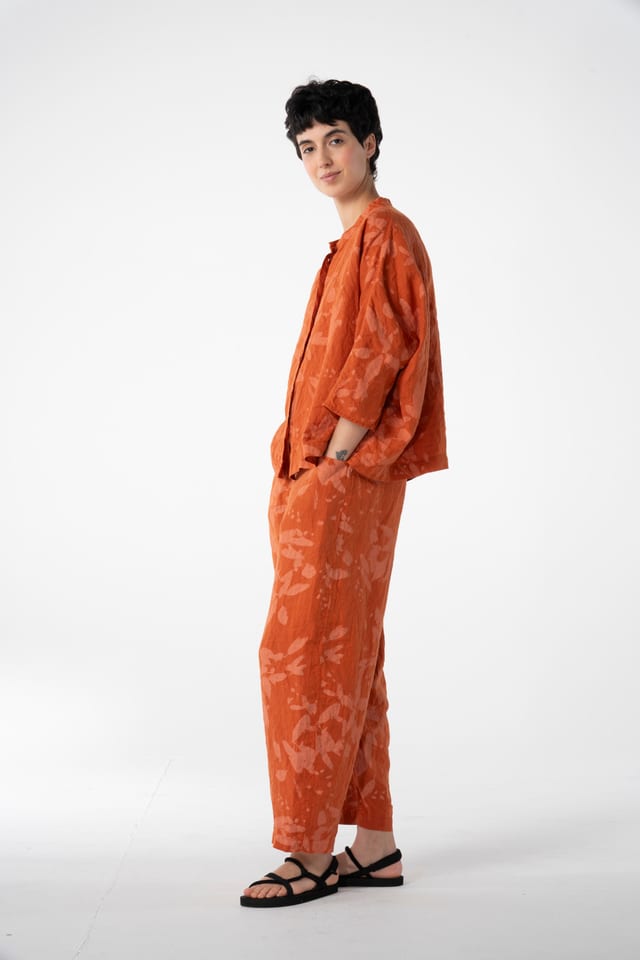 Trousers 644 - Chalk print on pure hemp - 230RUST - 10260110535