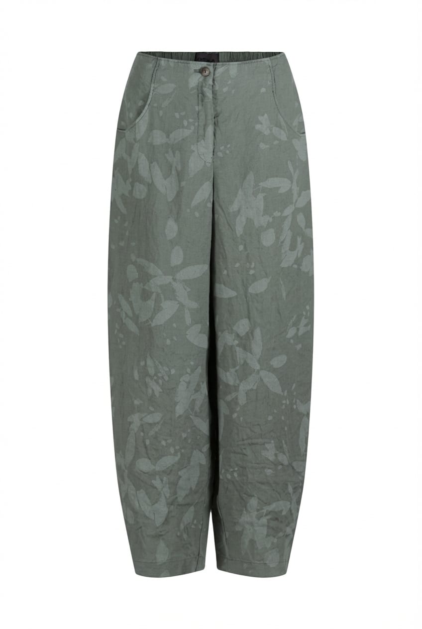 Trousers 644 - Chalk print on pure hemp - 650ALOE - 10260110535