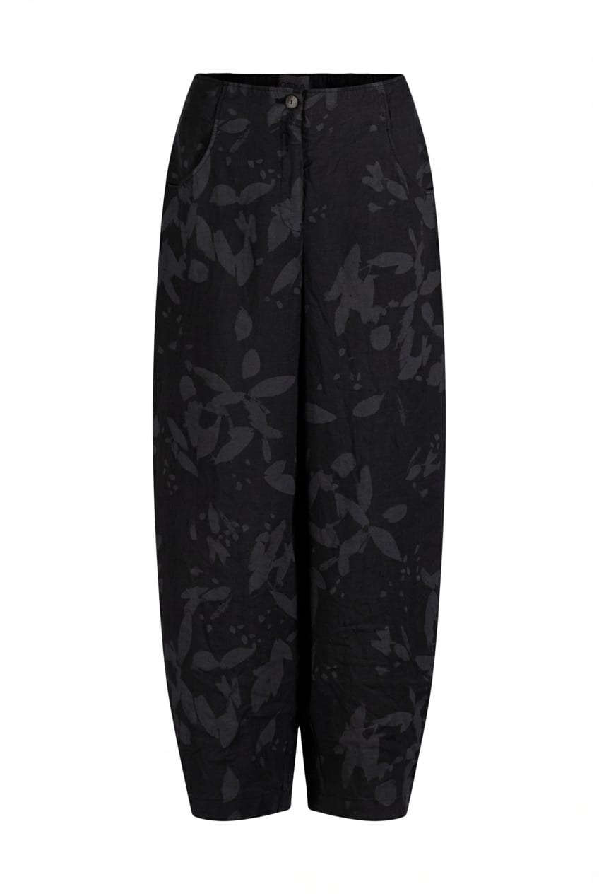 Trousers 644 - Chalk print on pure hemp - 990BLACK - 10260110535