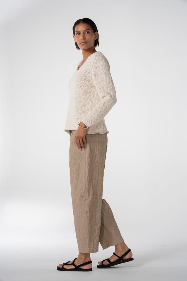 Trousers 647 - Chambray seersucker - 840DUNE - 10260110538
