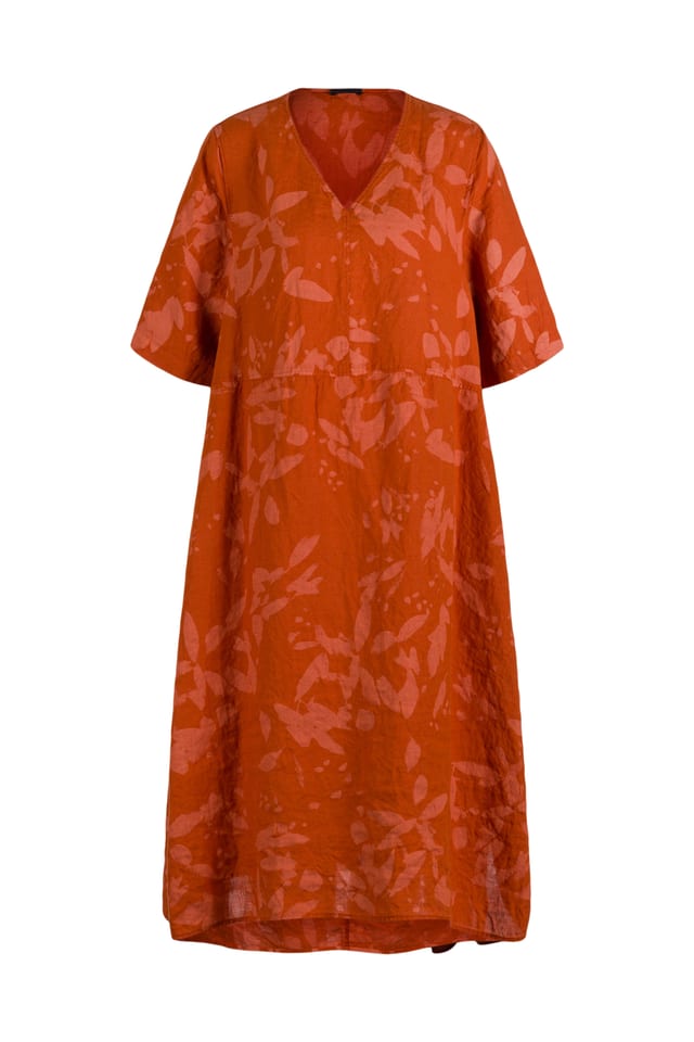 Dress 611 - Chalk print on pure hemp - 230RUST - 10260110552