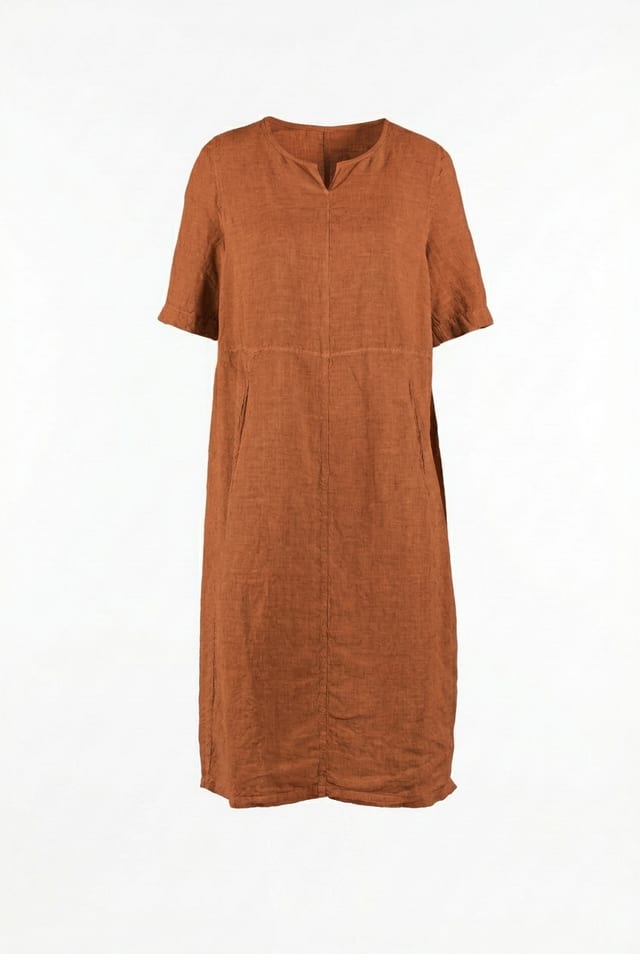 Dress 616 - Linen fine stripes - 230RUST - 10260110557