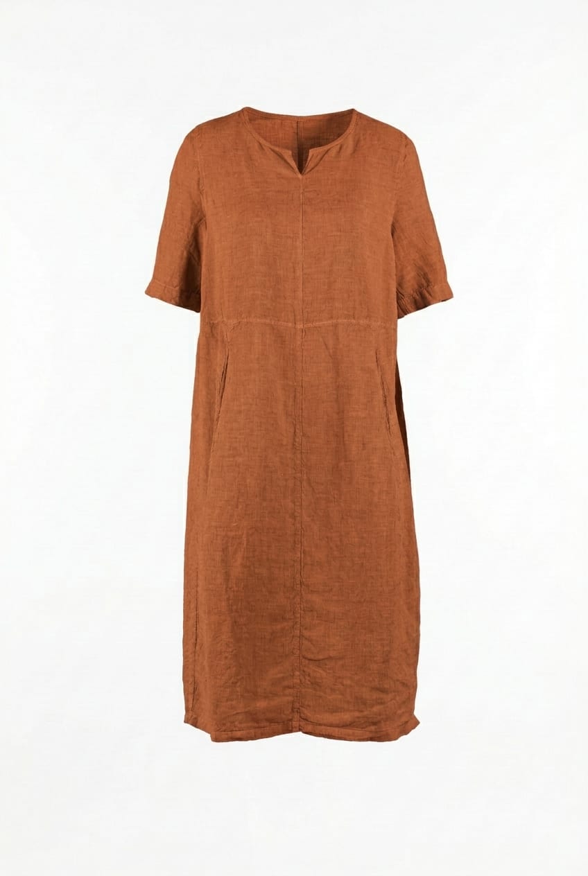 Dress 616 - Linen fine stripes - 230RUST - 10260110557