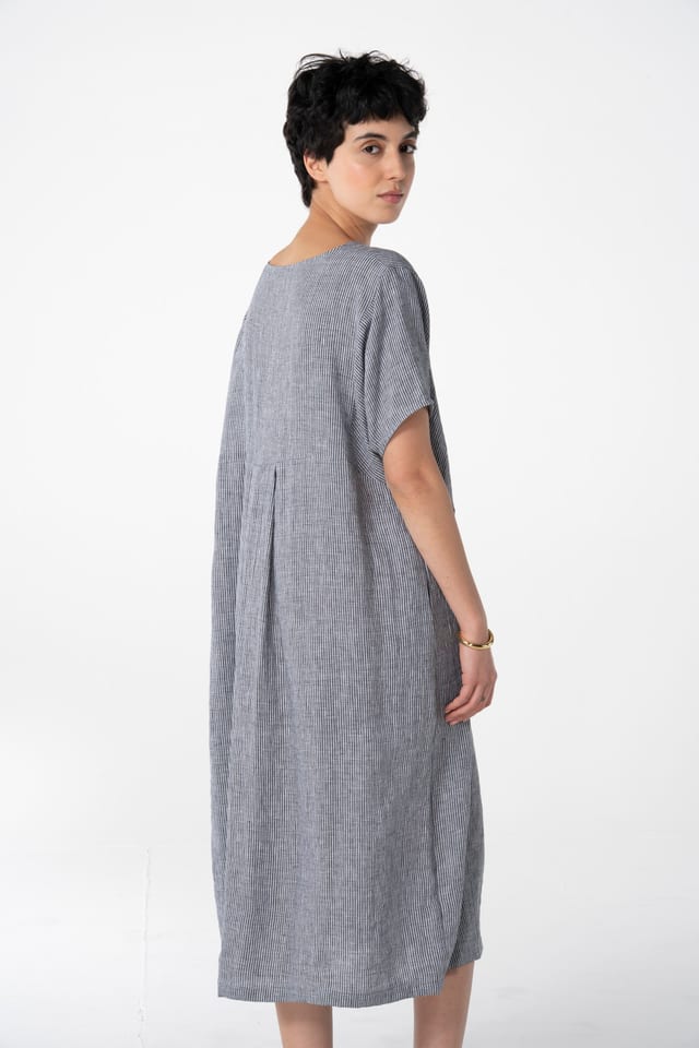Dress 618 - Linen stripes variations - 990BLACK - 10260110559