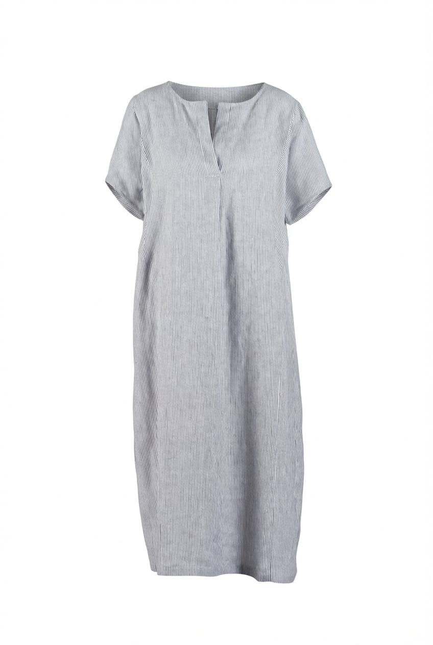 Dress 618 - Linen stripes variations - 991BLACK - 10260110559