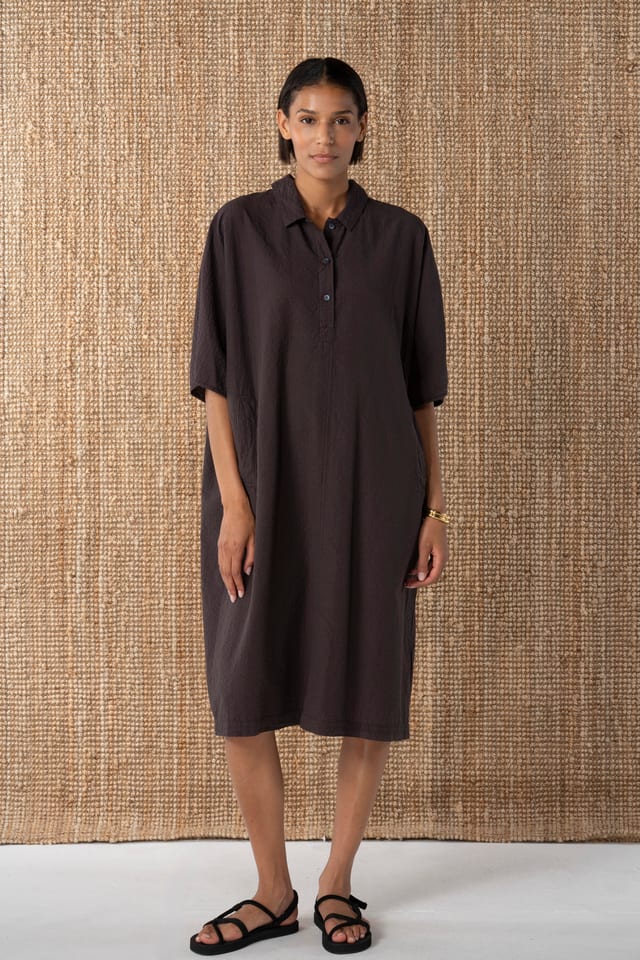 Dress 624 - Cotton linen seersucker - 480SHALE - 10260110565