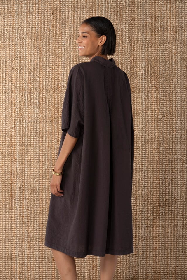 Dress 624 - Cotton linen seersucker - 480SHALE - 10260110565