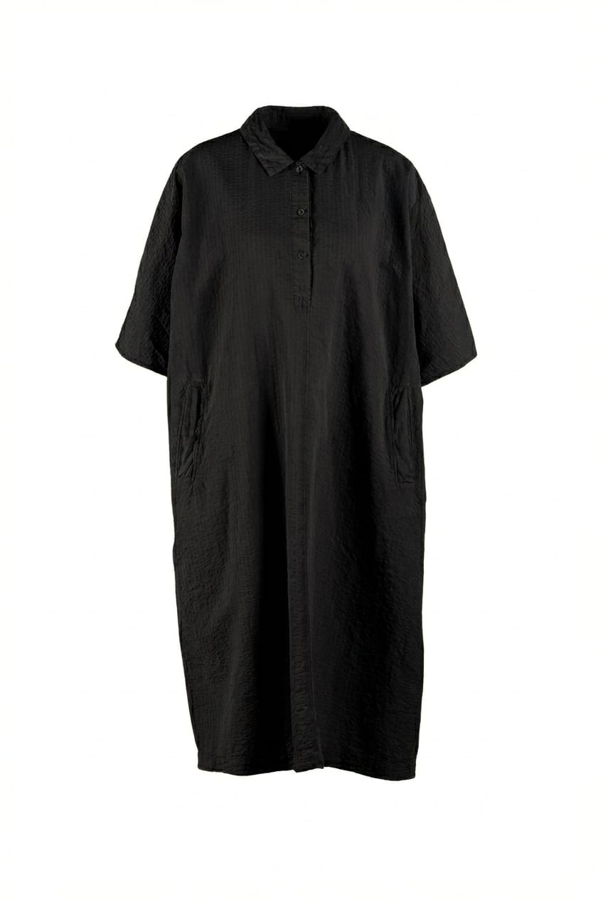 Jurk 624 - Katoen-linnen seersucker - 990BLACK - 10260110565