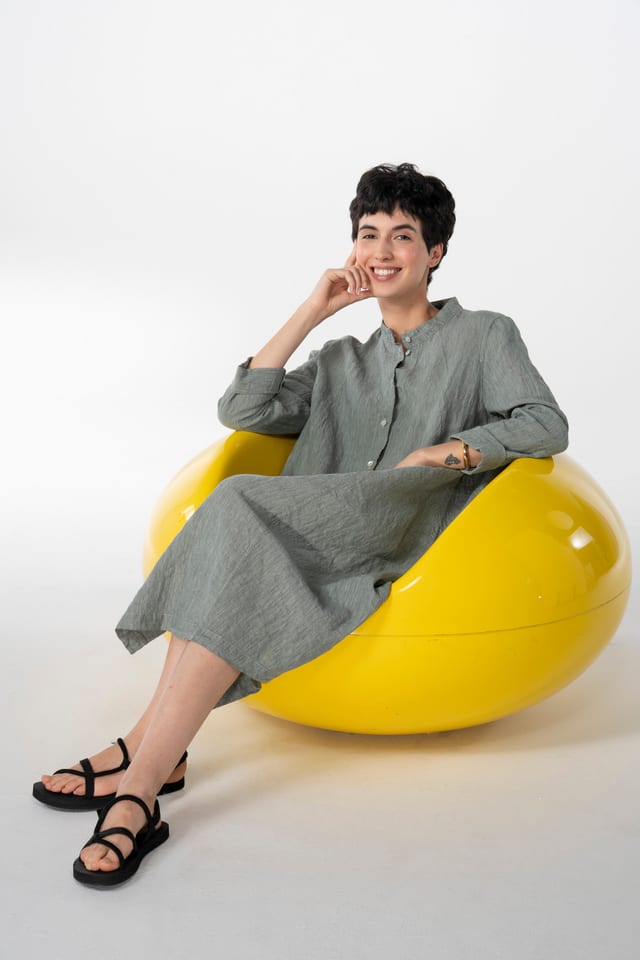 Dress 631 - Linen cotton fil-à-fil - 620POOL - 10260110572