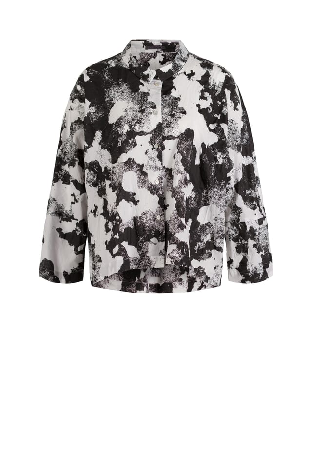 Bluse 614 - Overskyet bomuldsprint - 990BLACK - 10260110591