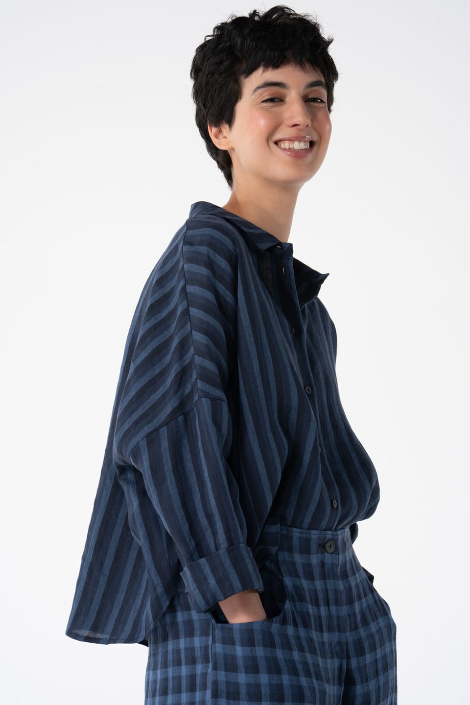 Blouse 617 - Blue Linen - 491NAVY - 10260110594