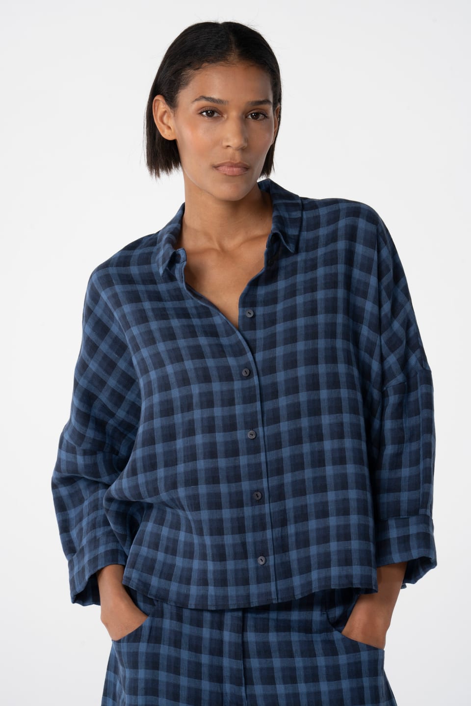 Blouse 617 - Blue Linen - 493NAVY - 10260110594