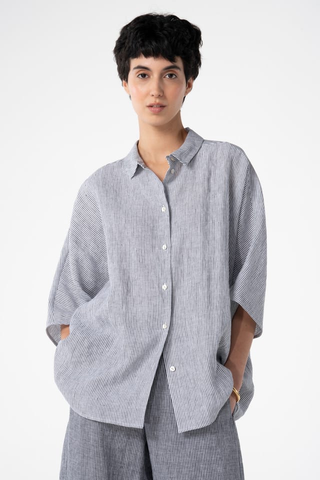Blouse 622 - Linen stripes variations - 991BLACK - 10260110599