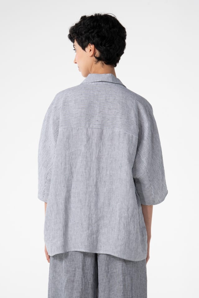 Blouse 622 - Linen stripes variations - 991BLACK - 10260110599