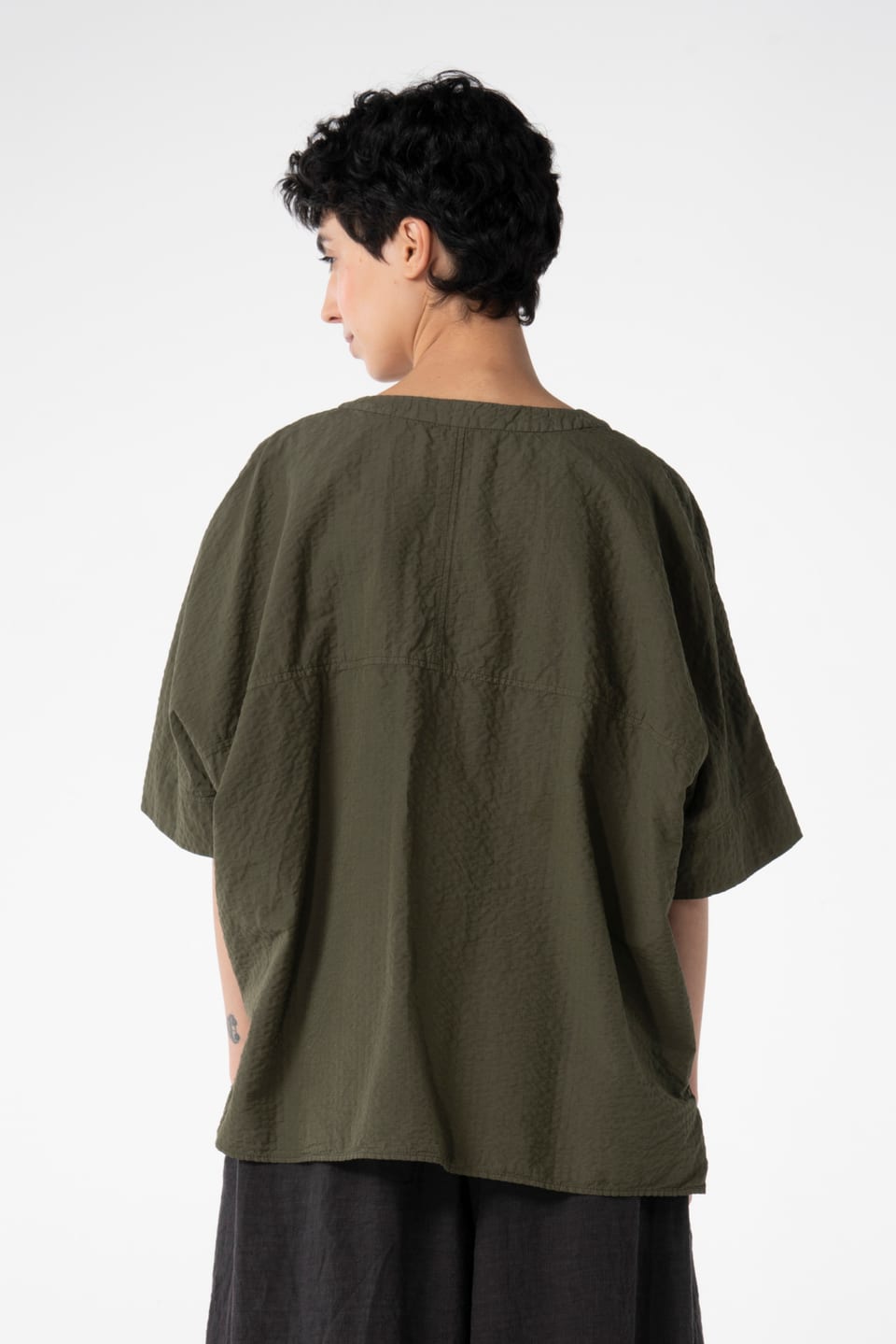 Blouse 628 - Cotton linen seersucker - 780PALMTREE - 10260110605