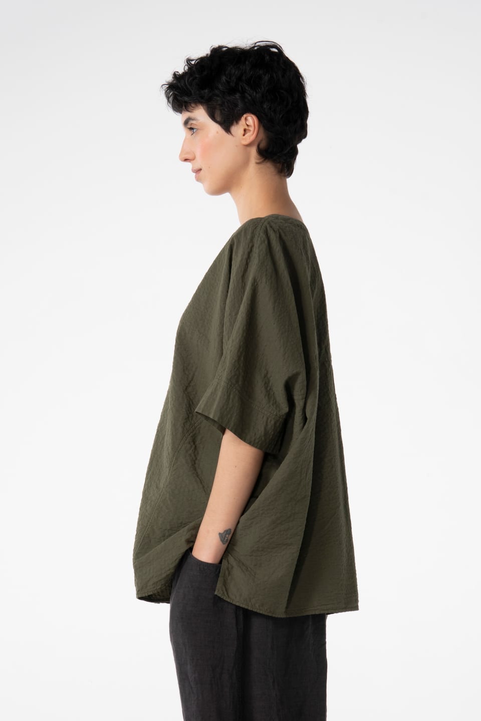 Blouse 628 - Cotton linen seersucker - 780PALMTREE - 10260110605