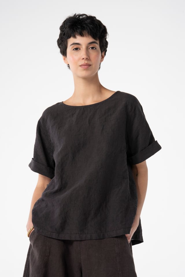 Blouse 629 - Linen cotton fil-à-fil - 480SHALE - 10260110606