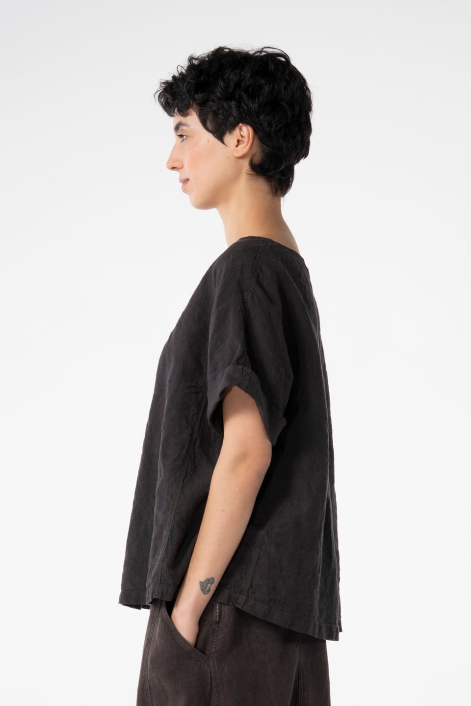 Blouse 629 - Linen cotton fil-à-fil - 480SHALE - 10260110606