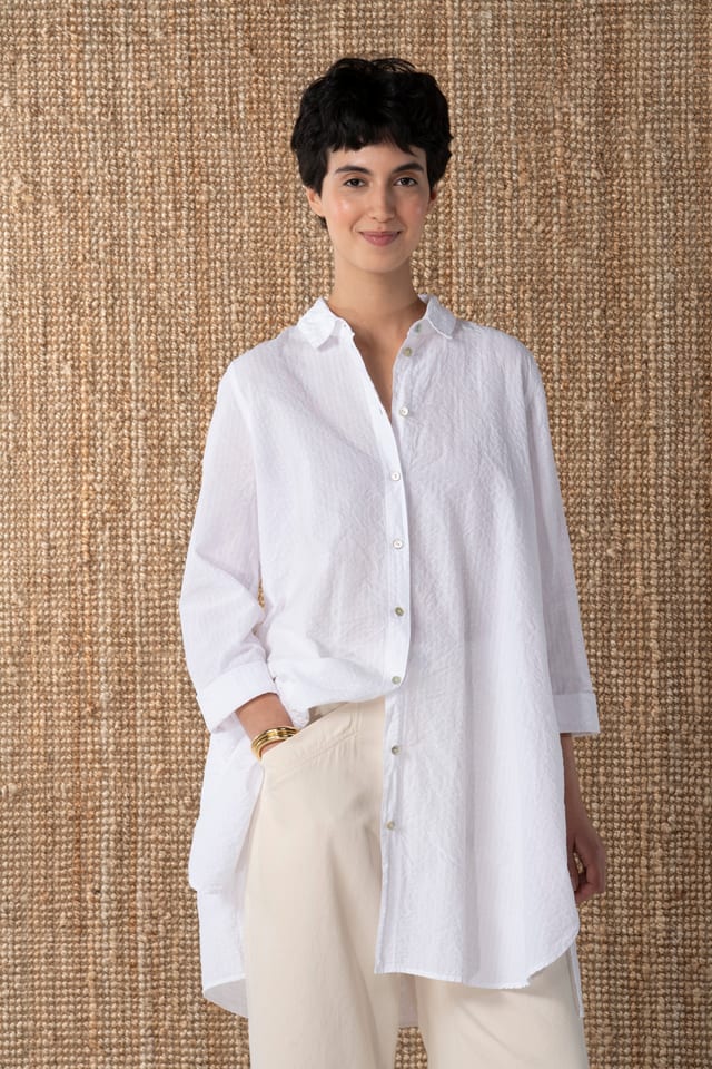 Blouse 637 - Cotton linen seersucker - 100WHITE - 10260110614