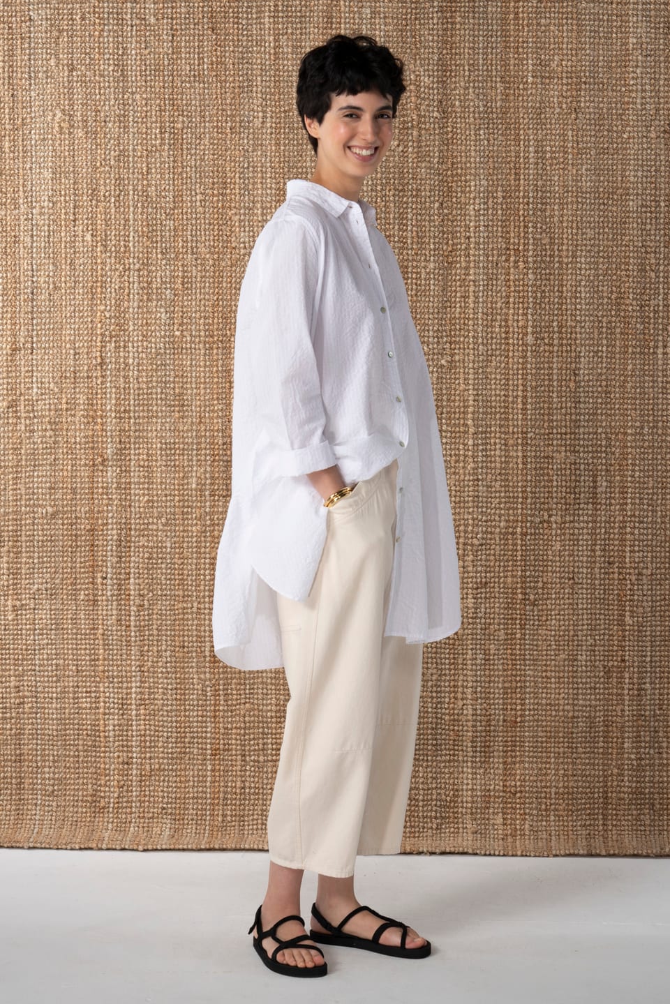 Blouse 637 - Cotton linen seersucker - 100WHITE - 10260110614