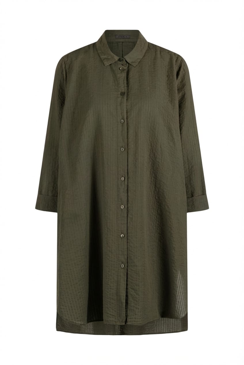 Blouse 637 - Cotton linen seersucker - 652ALOE - 10260110614
