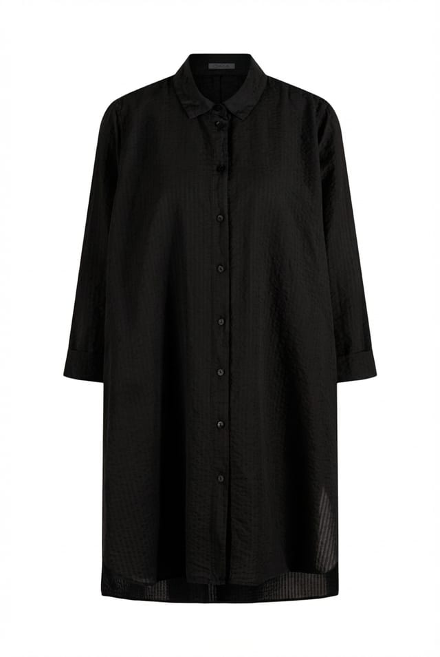 Blouse 637 - Cotton linen seersucker - 990BLACK - 10260110614