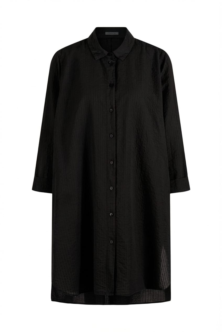 Blouse 637 - Cotton linen seersucker - 990BLACK - 10260110614