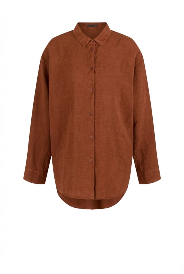 Blouse 618 - Linen fine stripes - 230RUST - 10260110618