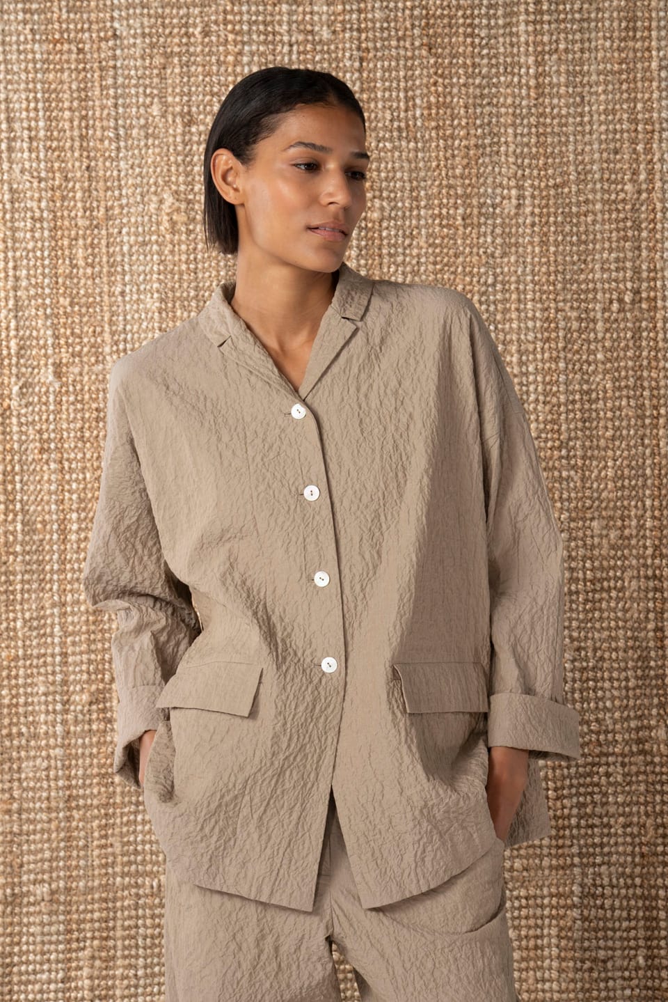 Jacket 610 - Chambray seersucker - 840DUNE - 10260110625